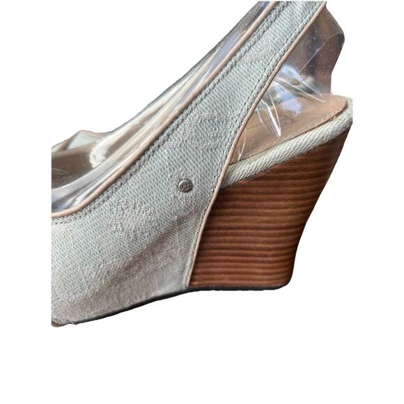 Ugg Hazel Cream Denim Slingback Wedge Heel Size 7 Women’s Peep Toe - Picture 2 of 7